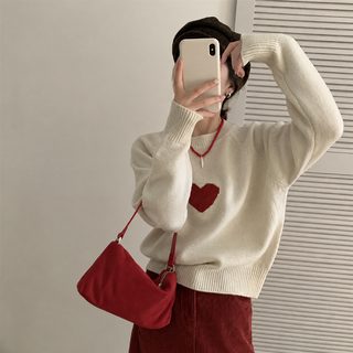 2024 가을 겨울 투피스 라운드 래글런 니트 한국형 귀엽고 상큼한 하트 자카