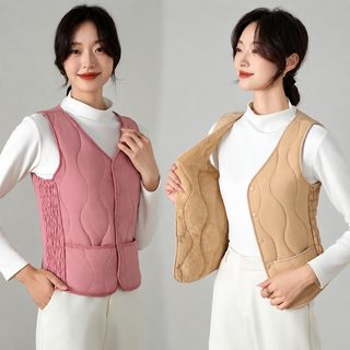여성 기모 보온 슬림핏 V넥 숏 조끼 겨울 베스트