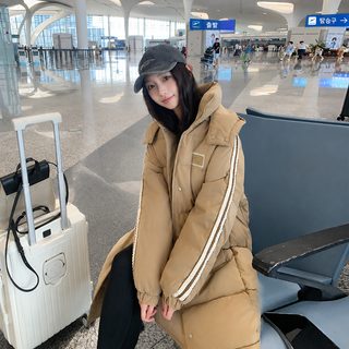 학원풍 한국계 후드 면복 외투 여자 중장형 2024년 겨울 신상 무릎에 두꺼운 면옷 면저고리