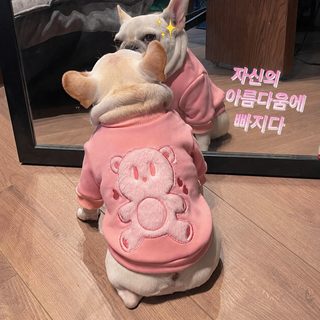 프렌치불독 퍼그 슈나우저 푸들 코기 강아지 겨울 기모 풀오버 후드티 핑크