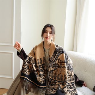 양면 철탑 격자 모조 캐시미어 목도리 여자 겨울 신상 패션 수술 목도리 보