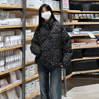 여성 플라워 패딩 점퍼 겨울 루즈핏 숏기장 솜자켓 키작녀 캐주얼 아우터