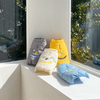 강아지 고양이 가을 겨울 기모 누빔 패딩 웃는 얼굴 반려동물 보온 솜옷 XS-X