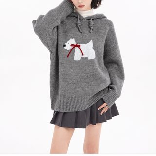 말차 이야기 회색 강아지 후드 커버 머리 니트 가을 겨울 신상 두꺼운 나른
