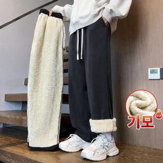 스웨이드 팬츠 남성 겨울 2025 신상 캐시미어 두꺼운 남성 캐주얼 면바지 가
