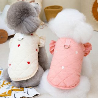 강아지 옷 소형견 고양이 겨울 보온 산책용 하트 플라워 슬리브 조끼 패딩