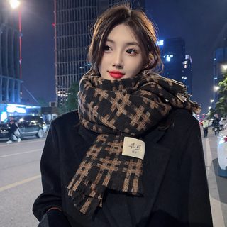 2024 신상 우물 체크 스카프 여자 겨울 고급감 한국판 보온 백합 겨울 목도리