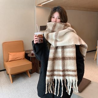 가을 겨울 여성 체크 머플러 페이크 캐시미어 두꺼운 보온 커플 목도리
