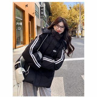 검정 여성 후드 패딩 솜옷 겨울 루즈핏 두꺼운 학생 캐주얼 외투