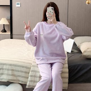 여성 겨울 수면잠옷 플란넬 기모 도톰한 캐릭터 긴팔 라운드넥 홈웨어 상하