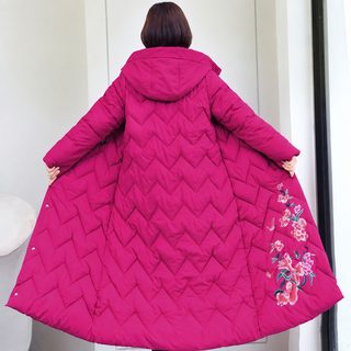 여성 겨울 롱패딩 코트 복고풍 민족 자수 차이나룩 루즈핏 후드 누빔 아우