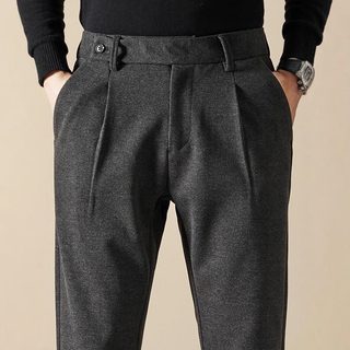 춘추 한국판 남성 캐주얼 바지 와이드 모직물 남성 바지 가을 겨울 백합 경