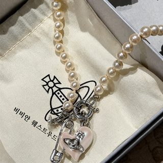 西太后爱心别针珍珠项链女高颜值轻奢小众桃心吊坠珍珠锁骨链