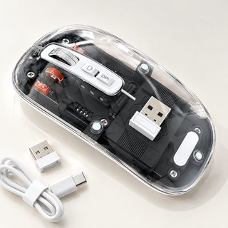 투명 저소음 블루투스 무선 마우스 2.4G 3모드 충전식 사무용 게이밍 마우스