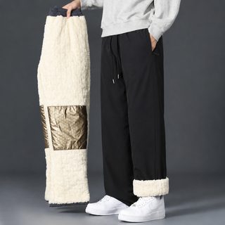그래핀 무릎 보호대 면바지 남성 겨울 겉옷 기모 두꺼운 캐주얼 바지 겨울