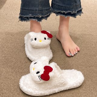 여성 겨울 고양이 털 슬리퍼 실내 보온 거실화 외출용 방한 면 슬리퍼