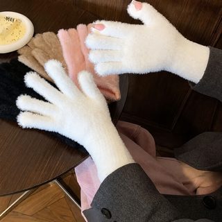 여성 겨울 보온 터치스크린 두 손가락 오픈형 밍크털 장갑 방풍 자전거 학
