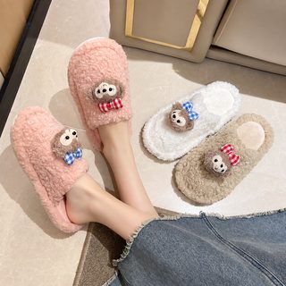 스노우 로즈 면 슬리퍼 여자 가을 겨울 털 집 실내 털 보온 미끄럼 방지 외