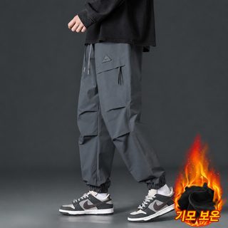 남성 겨울 기모 카고 조거팬츠 루즈핏 두꺼운 스트링 트레이닝 캐주얼 바지