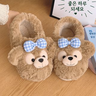 곰돌이 털 슬리퍼 여성 겨울 실내화 미끄럼 방지 보온 두꺼운 바닥 홈웨어