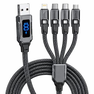 100W 메카 디자인 디지털 표시 4in1 PD 고속충전 케이블 애플 화웨이 Type-C 5A 데