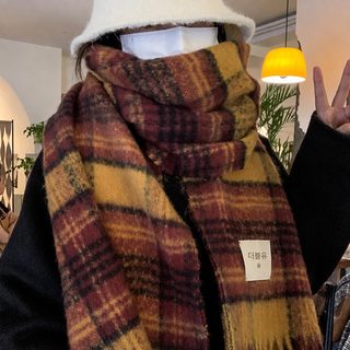 빈티지 앙고라 보온 신상 스카프 여자 가을겨울 한국판 백합 체크 두꺼운