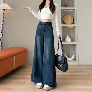 작은 키에 헐렁헐렁한 와이드 데님 팬츠 여자 가을 겨울 신상 디자인 감각 패션 하이웨스트 날씬해 보이는 팬츠