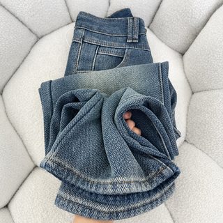 별하늘 무늬 밀이삭 청바지 여자 가을/겨울 뚱뚱한 여동생 mm 배 모양 몸매 높은 허리 가랑이 가려져 날씬하고 넓은 다리 긴 바지