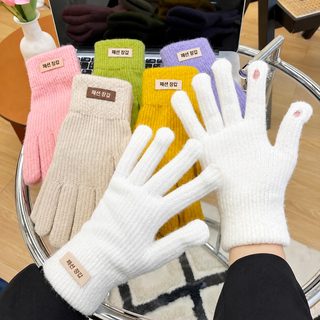 여성 겨울 알파카 니트 방한 장갑 터치스크린 자전거용 컬러 보온 장갑
