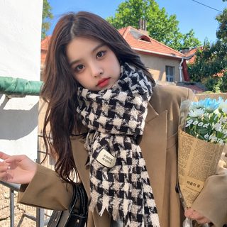 여성 하운드투스 체크 머플러 가을 겨울 보온 숄 겸용 중간 길이 학생 목도