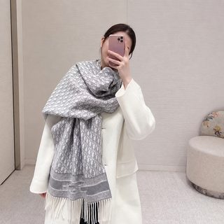 여성 D 레터링 캐시미어 터치 머플러 양면 숄 200cm 겨울 태슬 목도리