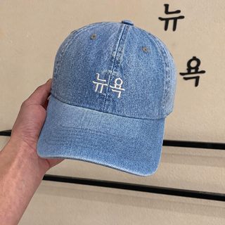 봄여름 워싱 데님 자수 오리털모자 여자 한국판 패션 왕홍 같은 거리 차양
