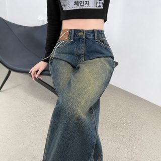 아메리칸 빈티지 와이드 데님 팬츠 여성 트렌드 신상 스트레이트 와이드 하