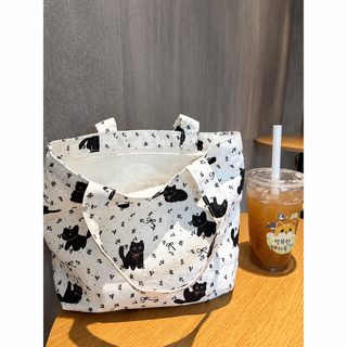 신형 고양이 프린트 캔버스 토트백 대용량 도시락가방 미니 핸드백 레저 여