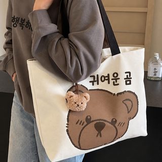 캐릭터 캔버스 숄더백 대용량 학생 통학 토트백 지퍼형 데일리 가방