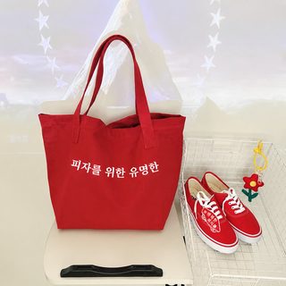 신형 ins 소규모 빨간색 캔버스 가방 캐주얼 알파벳 프린트 캔버스 숄더 가