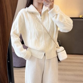 여성 하이넥 집업 니트 가디건 오버핏 긴팔 가을 겨울 데일리 아우터