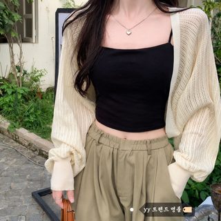 여성 얇은 니트 볼레로 가디건 봄여름 긴팔 자외선 차단 숄 민소매 원피스
