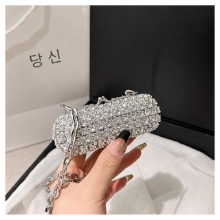여성 큐빅 미니 이브닝백 원형 복고 숄더백 파티 만찬 가방 2025 신상
