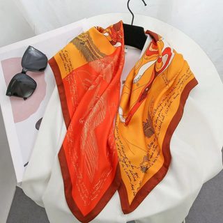 여성 90x90cm 프린트 사각 스카프 실크터치 폴리에스터 가방 헤어 두건