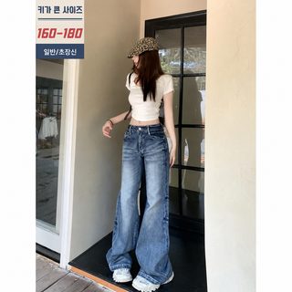 175 큰 키에 긴 미국식 빈티지 워싱 블루진 자녀 여름 하이웨이스트 날씬해 보이는 팬츠