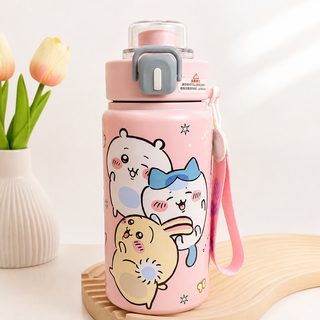 일본풍 치이카와 스티치 캐릭터 600ml 보온병 빨대 잠금 휴대용 학생 물병