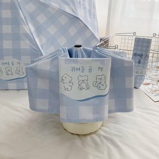 체크 곰돌이 3단 우산 UPF50+ 자외선 차단 암막 양산 겸용 자동 수동 우산