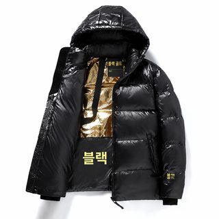 겨울 블랙 골드 숏패딩 남녀공용 커플 후드 덕다운 두꺼운 방한 점퍼