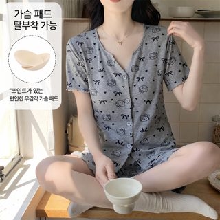 여성 모달 잠옷 세트 여름 반팔 3부 반바지 브라패드 홈웨어 쿨링 얇은 외출