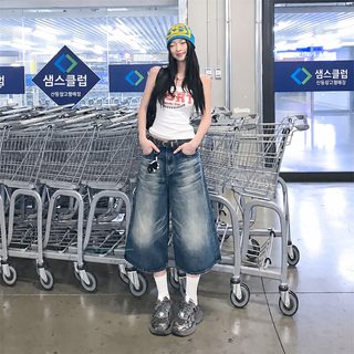 아메리칸 빈티지 하이웨이스트 스트레이트 청바지 여성 캐주얼 와이드 와