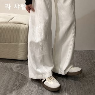 화이트 커터 청바지 여자 2025 여름 트렌드 백합 신상 하이웨스트 와이드 다리 날씬해 보이는 낫바지