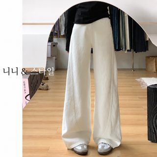 화이트 와이드 데님 팬츠 여성 봄, 여름, 2025 신상 하이웨스트 와이드 프리미엄 수감 엘보우 작은 키 스트레이트 팬츠