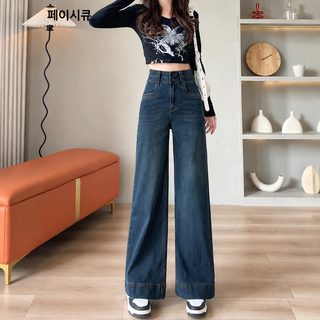 빈티지 협판 와이드 청바지 여하박 2025년 신상 봄옷 하이웨스트 작은 키 봄 스트레이트 바지