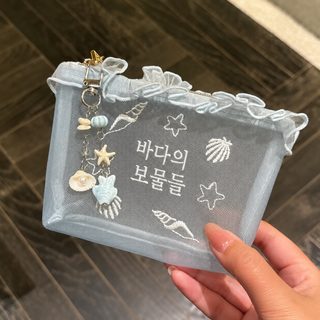 ins 블루 신상 망사 조개 자수 파우치 여성 휴대용 수정팩 이모 휴지 립스틱